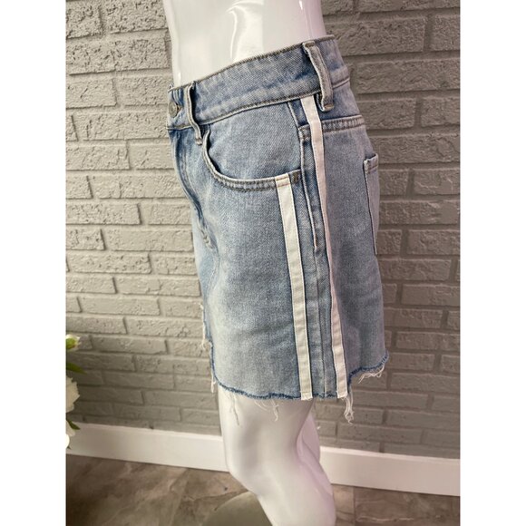 PacSun Women White Side Striped Denim Mini Skirt Size 26 - Picture 6 of 8